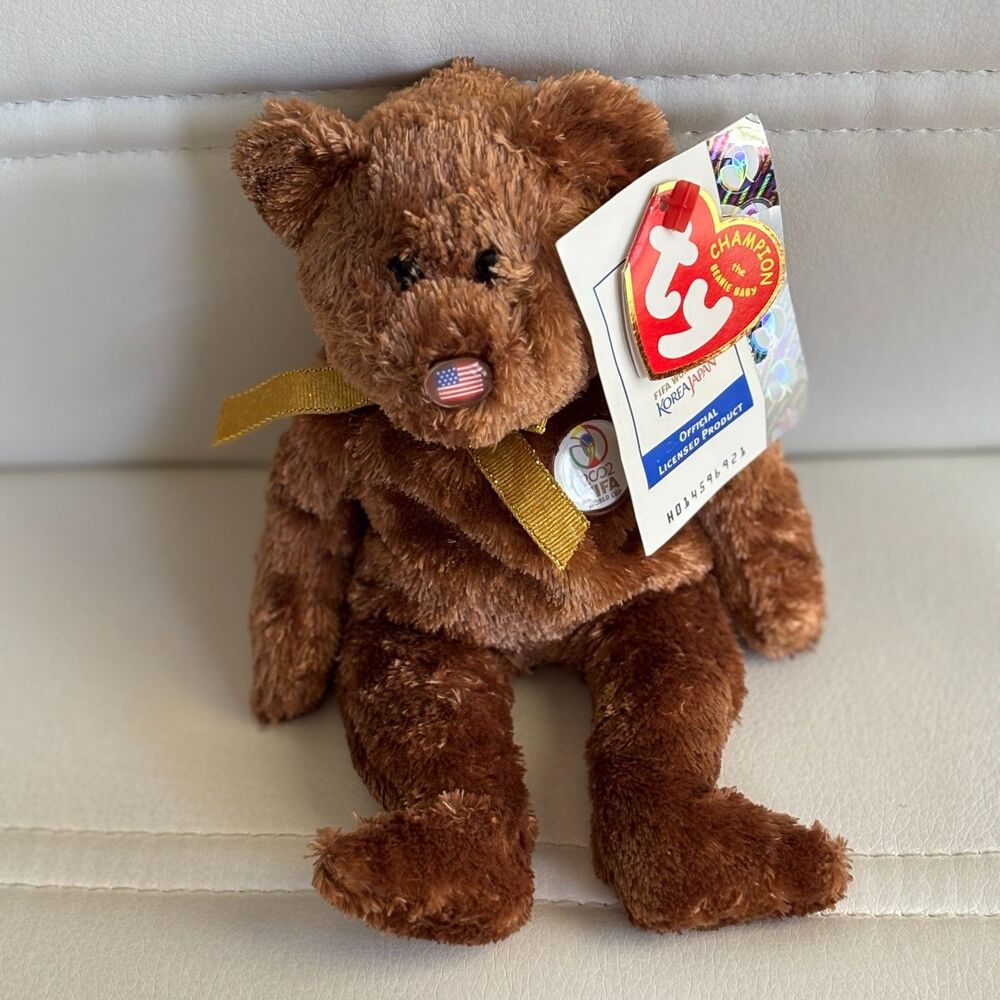 TY Champion Beanie Baby USA Bear 2002 FIFA World Cup Korea Japan NWT